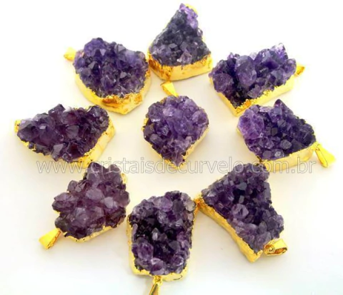 03 Pingente Drusa Ametista Envolto Dourado