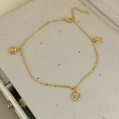 COD8161 TORNOZELEIRA BORBOLETA CRISTAL DOURADO