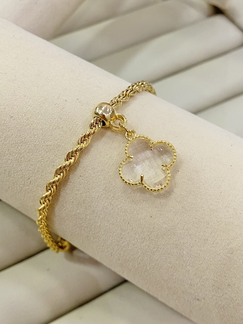 COD7422 PULSEIRA CORDÃO BAIANO TREVO CRYSTAL DOURADO - comprar online
