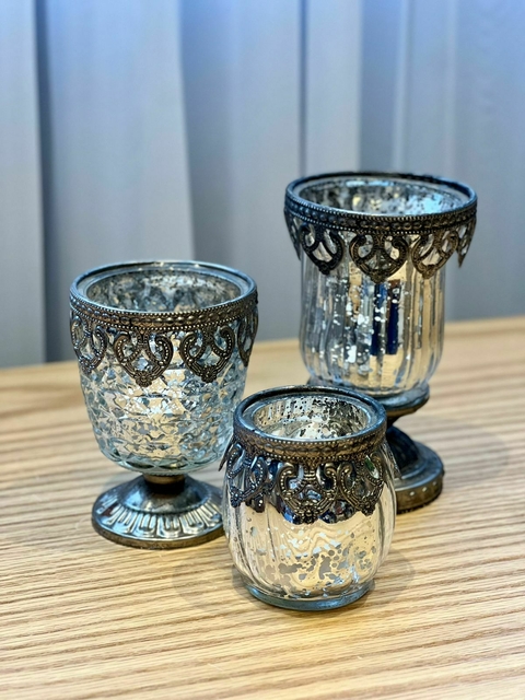 Porta Velas prateado com ferro