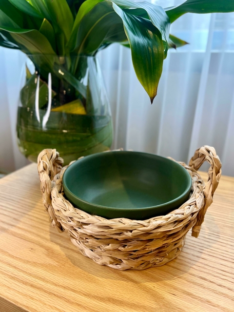 Bowl M verde folha palha natural