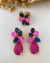 Brinco de pressão e anel Bárbara em Pedraria Pink e Azul