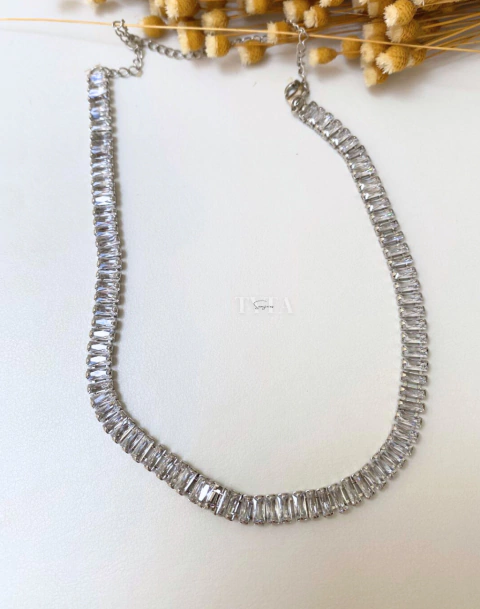 Choker baguete em zircônia - tytasemijoias