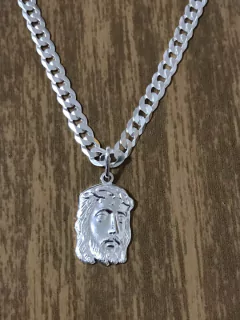 Corrente Prata Maciça 925 Gurmet Flat 55cm Face Cristo na internet
