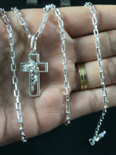 Conj.corrente Pulseira Prata Maciça 925 Bloco 65cm 20cm