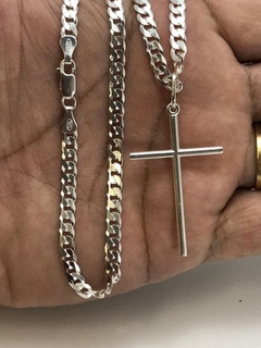 Corrente Cordão Prata Legitima 925 Grumet 60cm Ping. Cruz - loja online