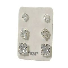 Kit 3 Brinco Zirconia Quadrado Prata Legitima