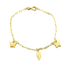 Pulseira Elo Borboleta Folha Folheado Ouro