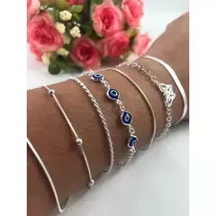 Promoção 7 Pulseiras Prata Maciça 925 Laminada Bolinha Olho - comprar online