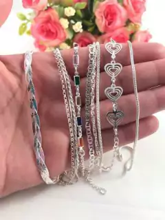 Conj. 10 Pulseira Prata Maciça 925 Bolinha Laminada Elo na internet