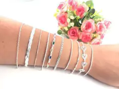 Conj. 10 Pulseira Prata Maciça 925 Bolinha Laminada Elo - Lojas La&Ny