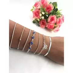 Promoção 7 Pulseiras Prata Maciça 925 Laminada Bolinha Olho - comprar online