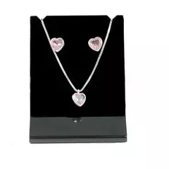 Conj. Prata 925 Ponto Luz Colar E Brinco Coração Rosa - comprar online