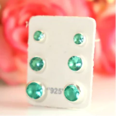 Trio Brinco Zirconia Verde Cravação inglesa Prata 925 - comprar online