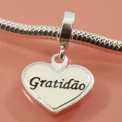 Berloque Charms Coração Gratidão Prata Legitima 925 - comprar online