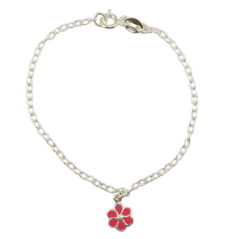 Pulseira Infantil Criança Pingente Flor Prata Legitima 925