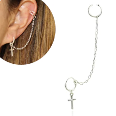 Piercing Fake Argola Correntinha Cruz Prata Legitima 925