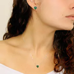 Colar Pingente Prata 925 Par Brinco Coração Zircônia Galeria - Lojas La&Ny