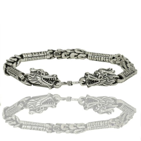 Pulseira Masculina Bali Ponto Peruano Fecho Dragão Prata 925