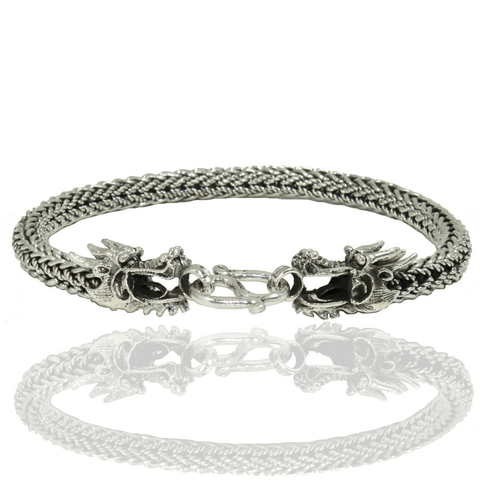 Pulseira Bali Ponto Peruano Dragão Grossa Prata Legitima 925