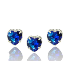Conjunto Ping Prata 925 Par Brinco Coração Zircônia Galeria / 8 / Azul Escuro