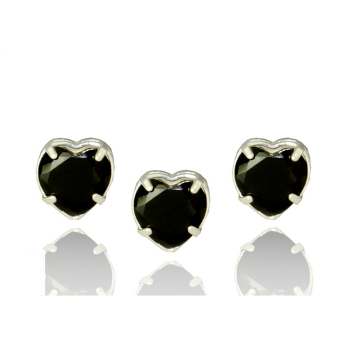 Conjunto Ping Prata 925 Par Brinco Coração Zircônia Galeria / 8 / Preta