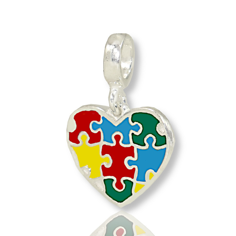Berloque Charms de Prata Coração Autismo Quebra Cabeça