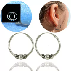 Brinco Bali Tribal Bolinha Medio 18 mm Prata Legitima 925