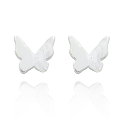 Par Brinco Feminino Fixo Borboleta Origami Delicado Prata