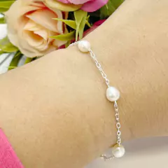 Conjunto Colar e Pulseira Perola Natural Agua Doce Prata 925 - comprar online
