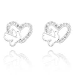 Brinco Prata Feminino Coração Cravejado Pedra Zirconia Paz