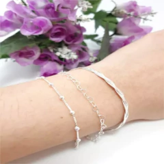 Kit 3 Pulseiras Fio Bolinha Coração Extensor 21cm Prata 925 - comprar online