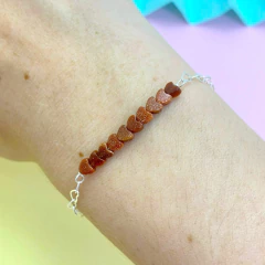 Pulseira Coração Pedra Sol 18cm Prata Legítima 925 - Lojas La&Ny