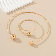 Conjunto Choker Aro + Bracelete Rígida Regulavel Dourado - comprar online