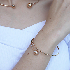 Conjunto Choker Aro + Bracelete Rígida Regulavel Dourado - Lojas La&Ny