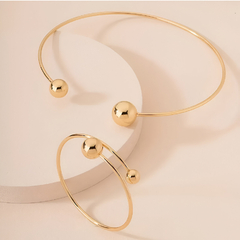Conjunto Choker Aro + Bracelete Rígida Regulavel Dourado na internet