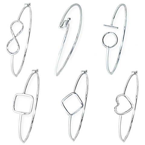 Bracelete Pulseira Prata Original Rigido Geometrico Coração