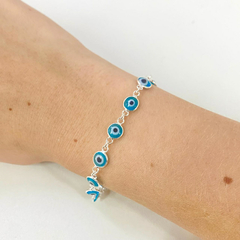 Pulseira Olho Turco / Grego Azul Claro Prata 925 Legítima - Lojas La&Ny