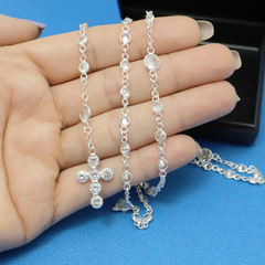 Terço Colar Gravatinha Pedra Zirconia Prata 925 Crucifixo - Lojas La&Ny