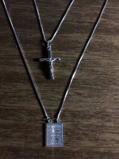 2 Corrente Prata Maciça 925 Placa E Crucifixo 90cm E 80cm - comprar online