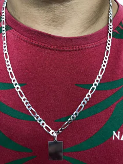 Corrente Cordão 3 E 1 Prata Maciça 925 60 Cm Pingente Placa