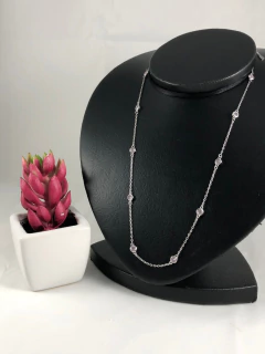 Colar Zirconia Rosa Prata Maciça 925 50 Cm C/ Ródio