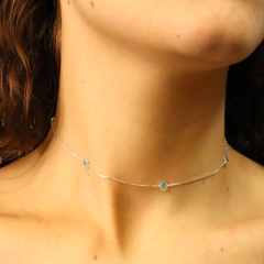 Colar Chocker Pedra Zirconia Azul Claro Prata Legitima 925 - comprar online