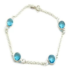 Pulseira Pedras Azul Turquesa Prata Legitima 925 C/ Extensor
