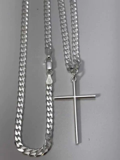 Corrente Cordão Prata Legitima 925 Grumet 50cm Ping. Cruz na internet