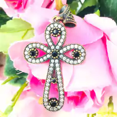 Crucifixo Pedras Preta Prata Turca 925 - comprar online