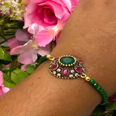 Pulseira Pedra Verde Ping. Redondo Prata Turca 925 - comprar online