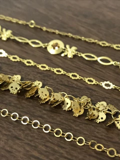 Conj. 5 Pulseira Folheado Ouro Caveira Elo Laço - comprar online