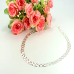 Colar Corrente Feminina Prata 925 6 Fios 45cm 10mm Largura - comprar online
