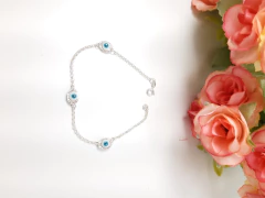 Imagem do Pulseira Olho Grego Azul Vermelho Branco Prata Legítima 925